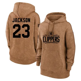 Women's Los Angeles Clippers Isaiah Jackson Brown 2023 Salute to Service Pullover Hoodie