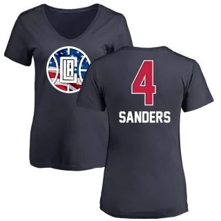 Women's Los Angeles Clippers Kobe Sanders Navy Name and Number Banner Wave V-Neck T-Shirt